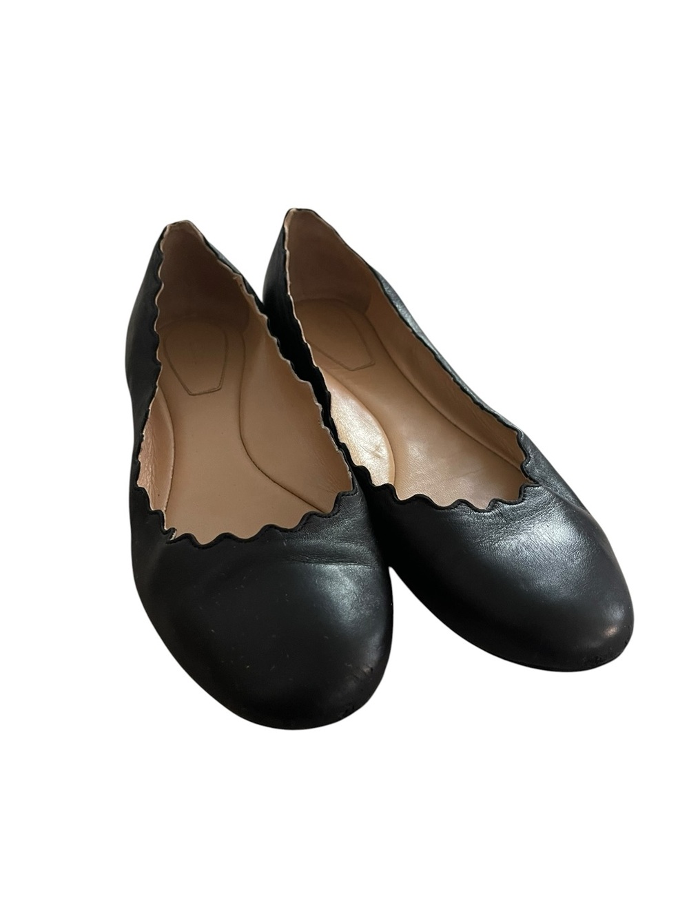 Chloe Lauren Black Scalloped Leather Ballet Flats Women Size USA 7/EU37 - Picture 2 of 9
